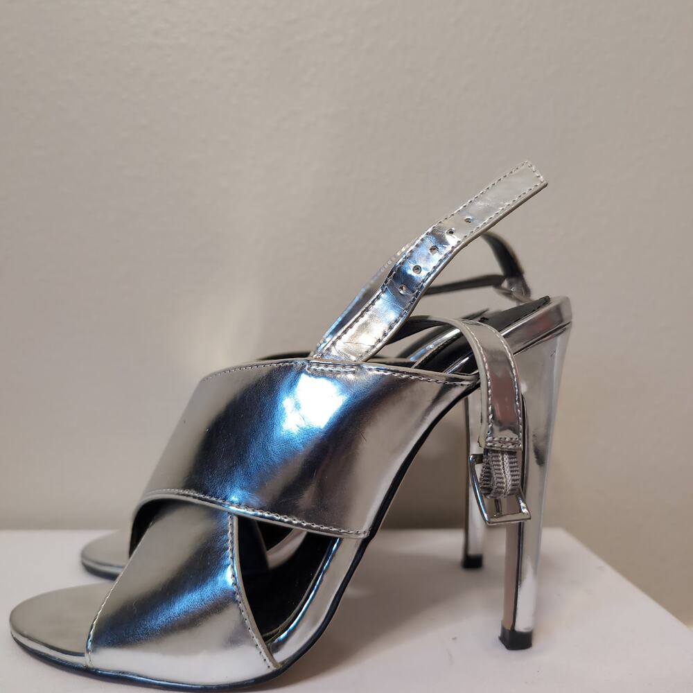 Metallic Silver Slingback High Heel Sandals Y2k